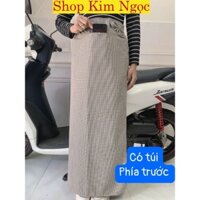 Váy chống nắng- váy kaki sọc xẻ tà có túi cố định bằng miếng dán kết hợp nút bấm -Shop Kim Ngọc