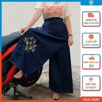 Váy chống nắng xẻ tà cao cấp vải jean dày mềm thêu Bông lúa có nút bấm chân JHTX01 H&T FASHION