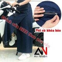 váy chống nắng xẻ tà chất jean trơn có túi phía trước cố định bằng miếng dán kết hợp nút bấm - dưới chân váy có nút bấm