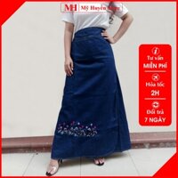 Váy Chống Nắng Xẻ Tà Jean Thêu Hoa Trinh Nữ Tím Có Túi Và Nút Bấm Chân Mỹ Huyền Store
