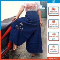 Váy chống nắng xẻ tà jean thêu hoa cánh trắng có size cao 1m75 kèm nút bấm chân tiện lợi H&T FASHION