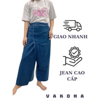 Váy chống nắng xẻ tà jean Vakona có nút chân tiện lơi mềm min chống tia UV