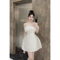 Váy chữ A hai dây kết hoa ngực đính ngọc ba màu đầm trắng, hồng, đen KH95D