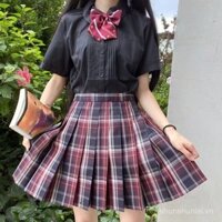 Váy chữ jka nữ đồng phục học sinh váy ngắn kiểu Nhật khí chất cạp cao váy xếp ly váy ca rô ZSIN