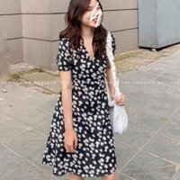 Váy cổ chéo hoạ tiết cúc hoạ mi Ulzzang style (Dáng ngắn ngang gối)vke8036🌻 VKE8036 Hàng Quảng Châu  ྇ ་