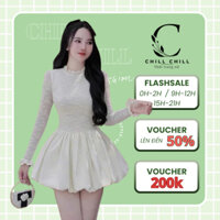 Váy cổ ren hoa nổi cổ bèo xuyên thấu ôm body dài tay dáng xoè kèm quần bảo hộ Chill Chill Store