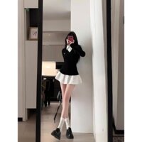 Váy Cổ Vest Phối Bèo Xoè Xếp Ly Chất Chéo Hàn