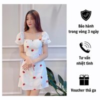 Váy cổ vuông cup ngực, 2 hoạ tiết hoa và dâu tây siêu hot