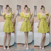 VÁY CỔ VUÔNG TAY BỒNG CỔ XẾP ĐÍNH CÚC
