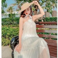 Váy cổ yếm buộc dây dáng dài - Đầm yếm trắng dự tiệc, đi biển