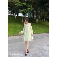 Váy Cổ Yếm Hở Vai Chất Đũi Tơ Hàng 2 Lớp