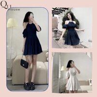 Váy Cổ Yếm Hở Vai Tay Phông Có Nơ Tay Qui House