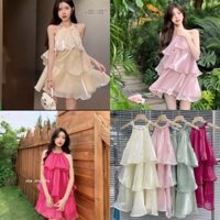 Váy Cổ Yếm Tầng Tơ Óng 5 Màu Hàng 2 Lớp Form Rộng, Đầm Đi Biển Cổ Yếm Có Ảnh Thật Kèm Video