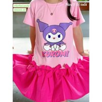 Váy cộc tay cotton cho bé gái Miakids Kuromi đính nơ hồng / tím size 18m -11y (41112)