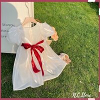 Váy Công Chúa Ánh Tơ Nhũ Nơ Lưng Cho Bé Gái