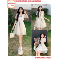 Váy công chúa babydoll cổ bèo thắt nơ xoè tầng bánh bèo hàn quốc, Đầm tiểu thư voan tơ tay bồng xinh xắn - LUNA