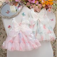 Váy công chúa bé gái cánh bướm mới mùa hè, quần áo không tay hoa hồng ngọt ngào (9 tháng -3 tuổi)