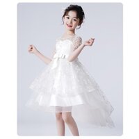 Váy công chúa bé gái đuôi dài dự tiệc, đầm trắng cho bé gái, đầm đuôi cá bé gái