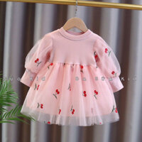 Váy công chúa bé gái, Váy babydoll trắng phối ren lưới tay bồng cao cấp cho bé gái size 7- 15kg