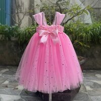 Váy Công Chúa Cho Bé Gái 1-10 Tuổi - Đầm Voan Sao Lấp Lánh Màu Hồng Phấn - Sinh Nhật, Công Chúa