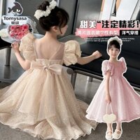 Váy công chúa cho bé gái váy liền lưới tay phồng trẻ em phong cách phương Tây váy mùa hè 2024 váy dạ hội cho bé gái mẫu mới