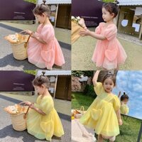 Váy công chúa cổ vuông mùa hè cho bé gái có túi đeo vai phù hợp