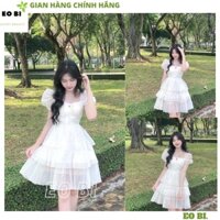 Váy công chúa cổ yếm 3 tầng bánh bèo bồng bềnh, Đầm voan trắng 2 lớp tiểu thư điệu đà đi chơi đi tiệc cực xinh - EOBI