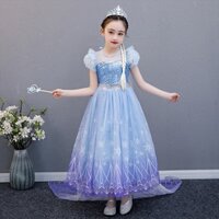 Váy công chúa Elsa cho bé gái 3-10 tuổi màu xanh tím kèm tà dài (Frozen 2)