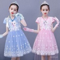 Váy công chúa Elsa Frozen cho bé gái, váy ngắn tay mùa hè phong cách Hàn Quốc cho ngày trẻ em và sinh nhật