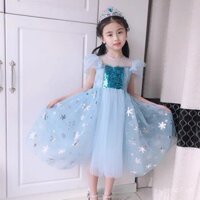 Váy công chúa Elsa Frozen cho bé gái, váy ngắn tay mùa hè Elsa Anna, váy tulle phồng thời trang