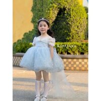 Váy công chúa Elsa Frozen mùa hè cho bé gái 2024, váy lưới phồng mới, váy phong cách Trung Quốc mới