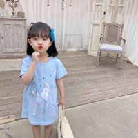 Váy công chúa Elsa Váy lưới hoạt hình bé gái Áo ngắn tay dài cho bé