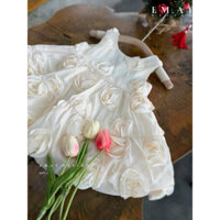 váy công chúa hoa hồng nổi màu kem cho bé từ 12-38kg mẫu này from ngắn ngang gối