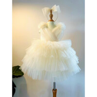 Váy công chúa hoa vai kem be cho bé gái