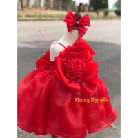 Váy công chúa Hoa Xếp Nhung Nguyễn Váy Đầm Công chúa Bé Gái Cao Cấp Tặng Kèm Cài