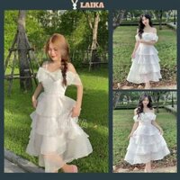 Váy công chúa nơ ngực trễ vai hai dây có mút - Đầm tiểu thư nhiều tầng dáng xoè kiểu dáng điệu đà siêu hot - LAIKA V151