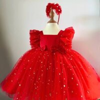 Váy công chúa phối ren 2 nơ kèm cài tóc