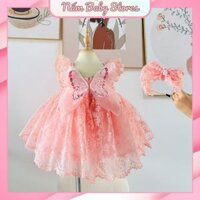 Váy công chúa phồng ren, đầm cánh tiên tay voan họa tiết cánh tiên cho bé gái