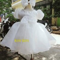 váy công chúa trắng xinh bé gái gắn nơ bồng bềnh