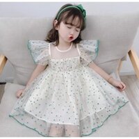 Váy công chúa voan chấm bi xanh