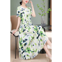 Váy cotton lụa cao cấp mới cho các bà mẹ trẻ, in hoa thanh lịch, váy rayon mùa hè đẹp mắt