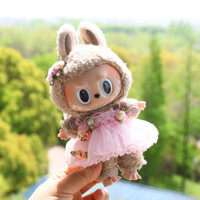 Váy cưới cổ tích hoa búp bê 17cm Macaron Labubu Móc khóa Quần áo trẻ em