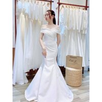 Váy cưới , Đầm cưới, Đầm thiết kế,Váy cưới đi bàn bẹt vai phối orangza CD162 - Váy cưới đẹp sang trọng - Cưới đi bridal