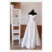 Váy cưới, Đầm cưới,Váy cưới đi bàn cổ bẹt vai xếp ly nhã phương CD15- Váy cưới đẹp sang trọng - Cưới đi bridal