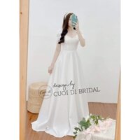 Váy cưới đi bàn cổ tim tay ngắn phối họa tiết hoa CD168 -  Váy cưới đẹp sang trọng -  Cưới đi bridal