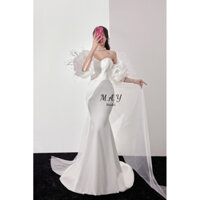 Váy cưới đuôi cá vải tafta có tà rời tay rời sang trọng