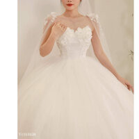 Váy cưới Tùng bồng xòe kết hoa 3D có choàng hoa vai