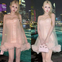 Váy Cúp Ngực Dáng Xòe Bánh Bèo Màu Hồng MELLYSTORE Đầm Bánh Bèo Chất Vải Tơ Cao Cấp 3 Màu Đẹp Quyến Rũ ,Sang Trọng