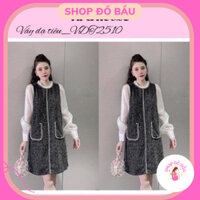 Váy dạ bầu thu đông phối tay voan mặc xinh B100