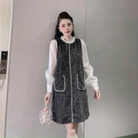 Váy dạ bầu thu đông phối tay voan 2 túi